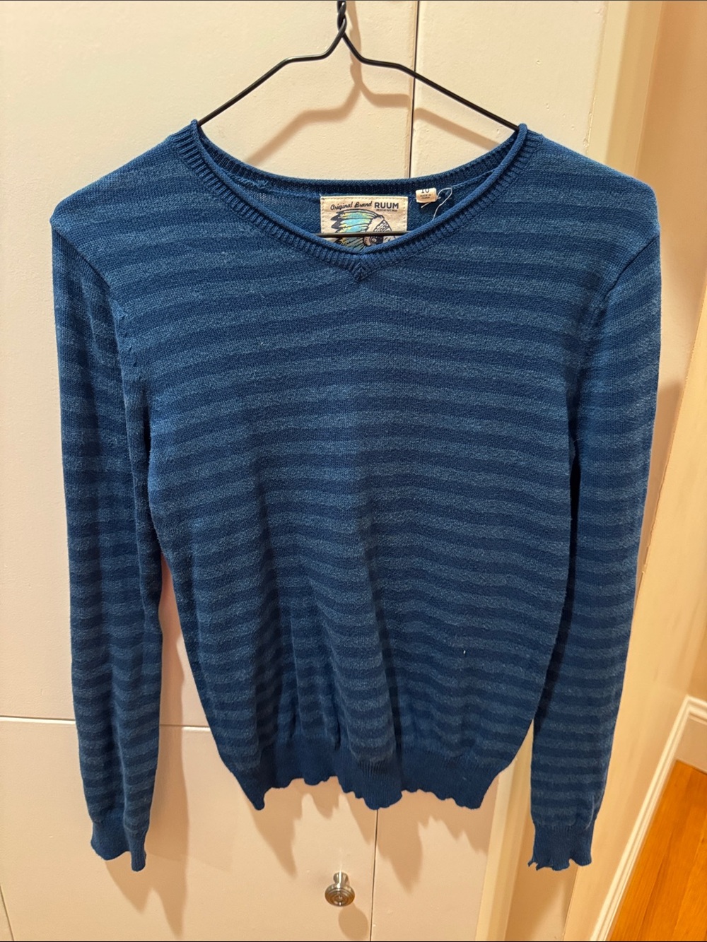 Ruum Navy and Denim Blue Striped Crewneck Sweater